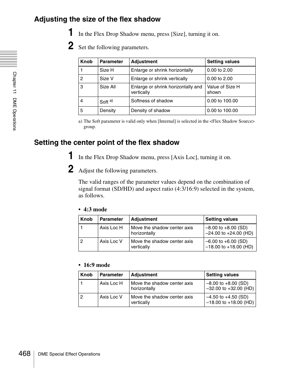 Adjusting the size of the flex shadow, Setting the center point of the flex shadow | Sony Multi Interface Shoe Adapter User Manual | Page 468 / 1094