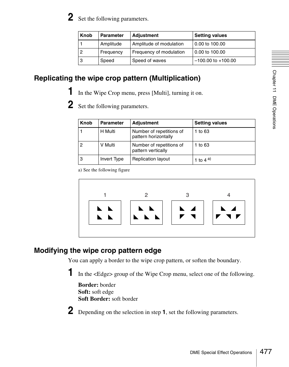 Replicating the wipe crop pattern (multiplication), Modifying the wipe crop pattern edge | Sony Multi Interface Shoe Adapter User Manual | Page 477 / 1094