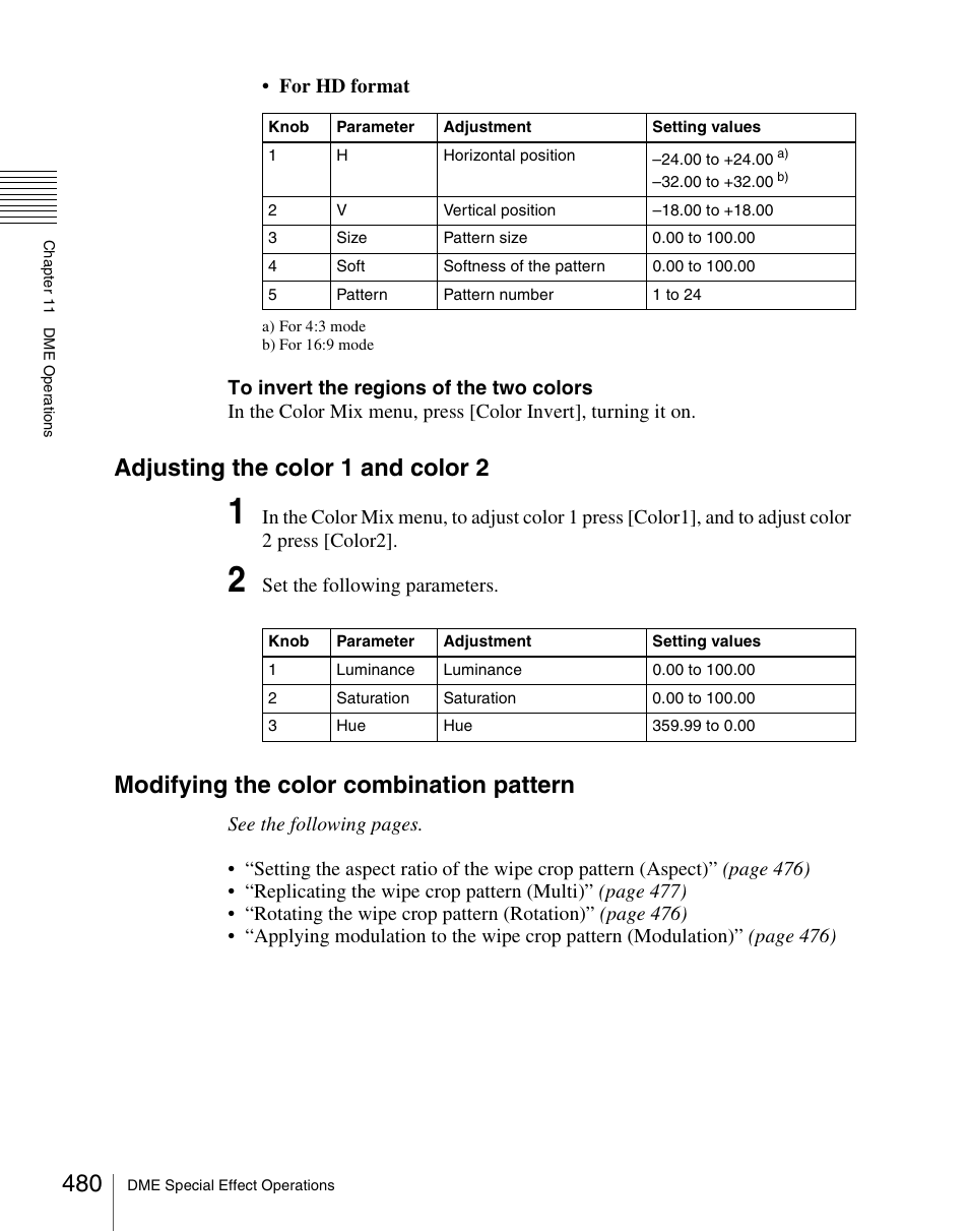 Adjusting the color 1 and color 2, Modifying the color combination pattern | Sony Multi Interface Shoe Adapter User Manual | Page 480 / 1094