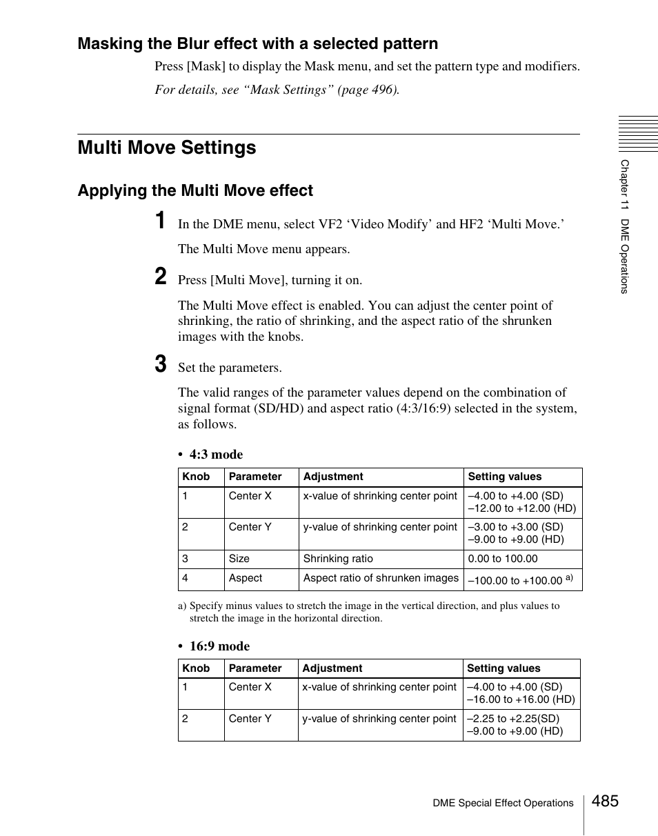 Multi move settings, Masking the blur effect with a selected pattern, Applying the multi move effect | Sony Multi Interface Shoe Adapter User Manual | Page 485 / 1094