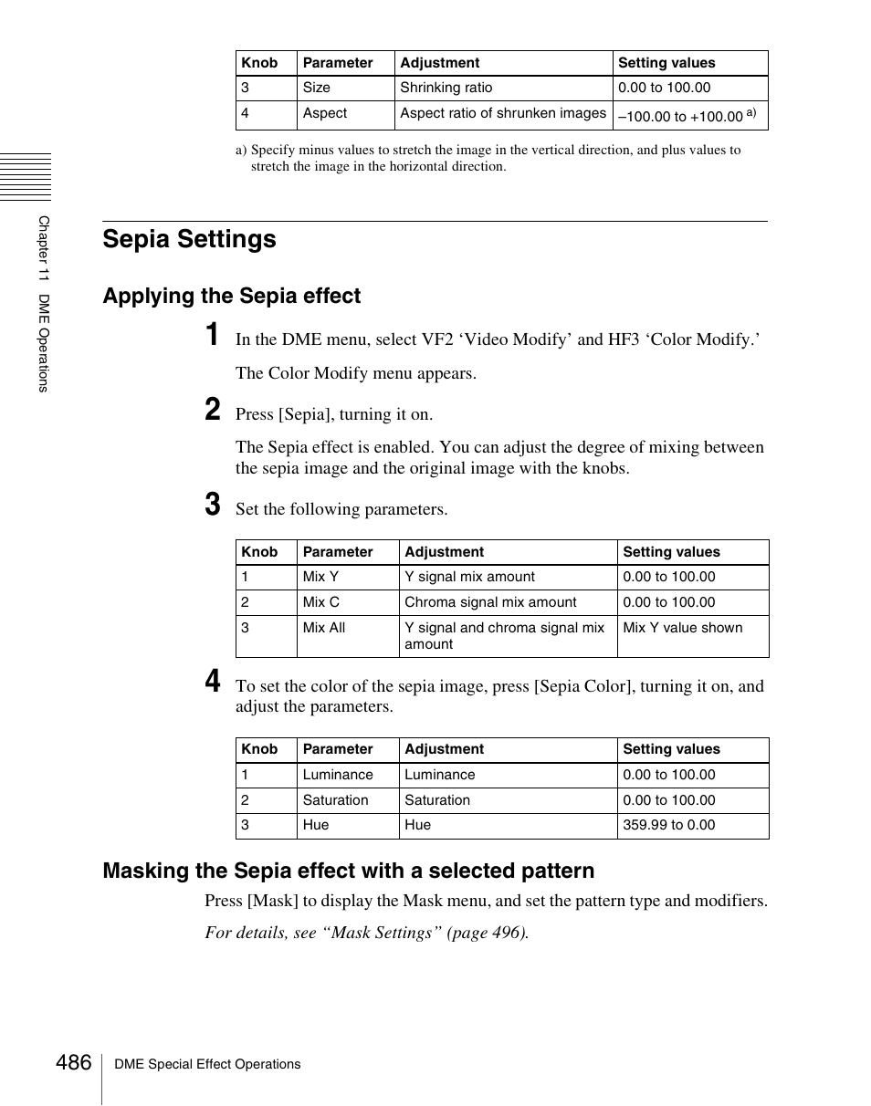 Sepia settings, Applying the sepia effect, Masking the sepia effect with a selected pattern | Sony Multi Interface Shoe Adapter User Manual | Page 486 / 1094