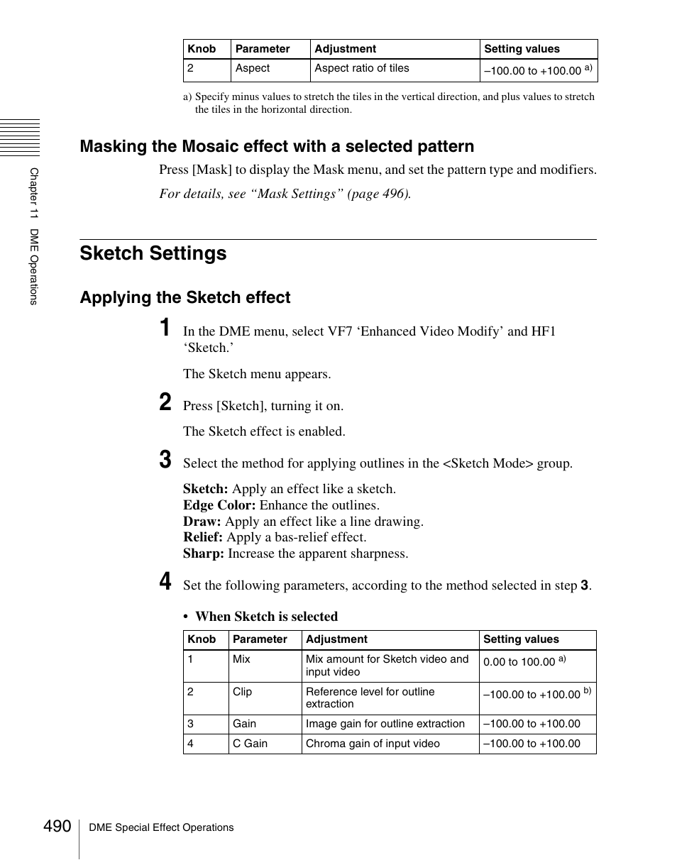 Sketch settings, Masking the mosaic effect with a selected pattern, Applying the sketch effect | Sony Multi Interface Shoe Adapter User Manual | Page 490 / 1094