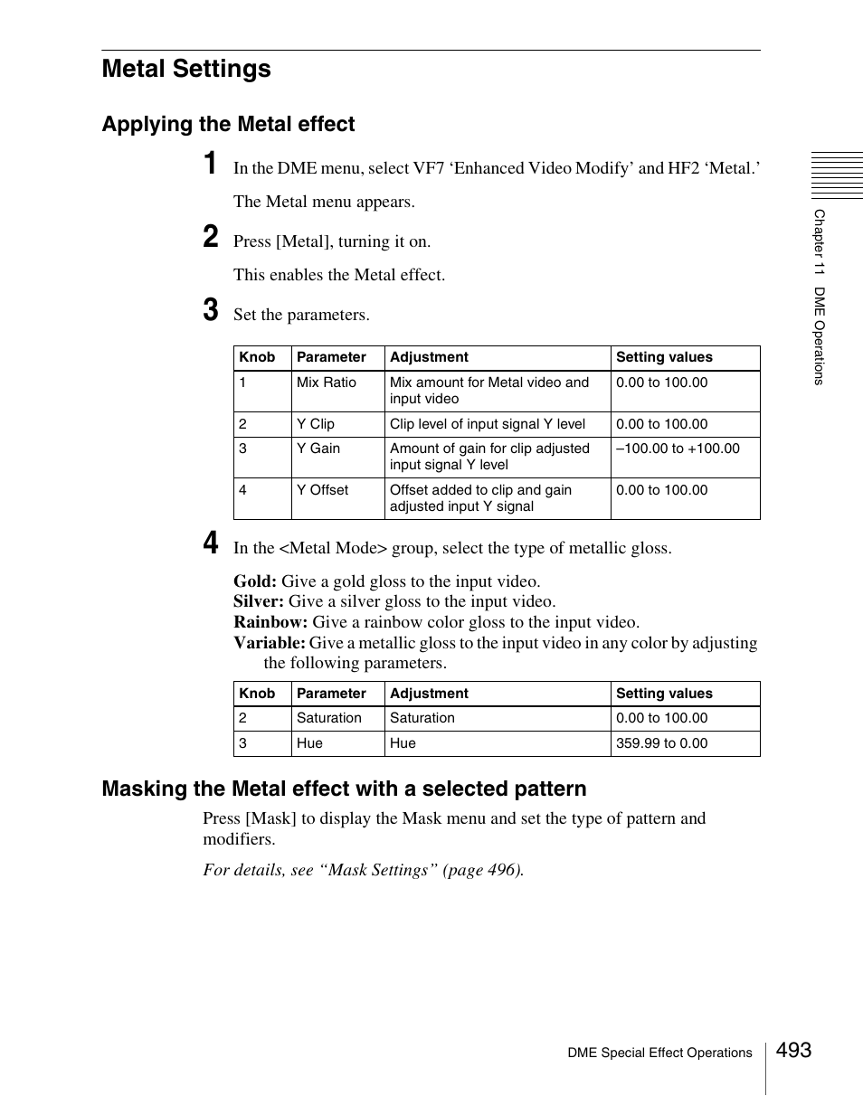 Metal settings, Applying the metal effect, Masking the metal effect with a selected pattern | Sony Multi Interface Shoe Adapter User Manual | Page 493 / 1094