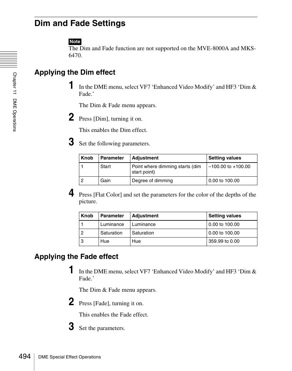 Dim and fade settings, Applying the dim effect, Applying the fade effect | Sony Multi Interface Shoe Adapter User Manual | Page 494 / 1094