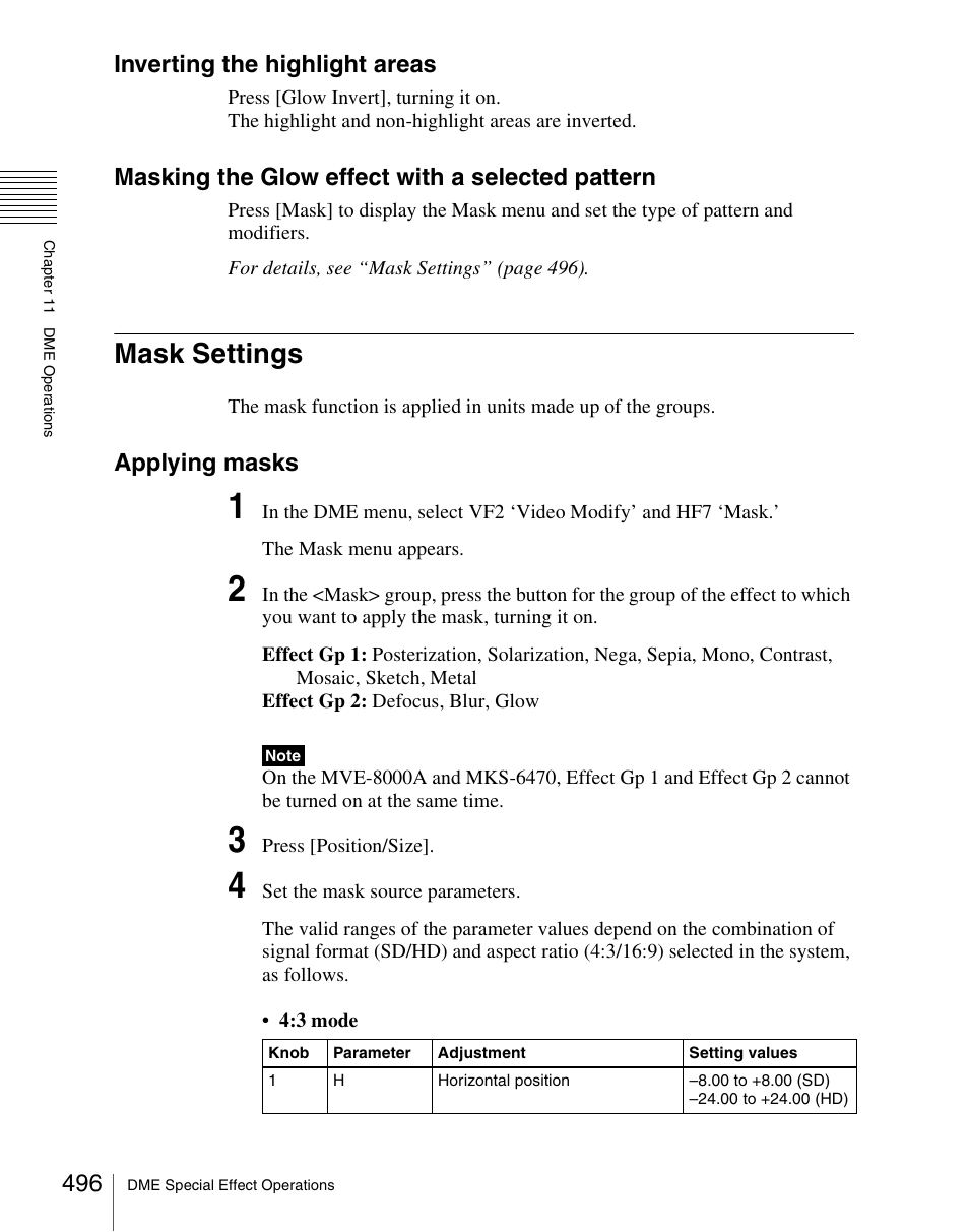 Mask settings, Inverting the highlight areas, Masking the glow effect with a selected pattern | Applying masks | Sony Multi Interface Shoe Adapter User Manual | Page 496 / 1094