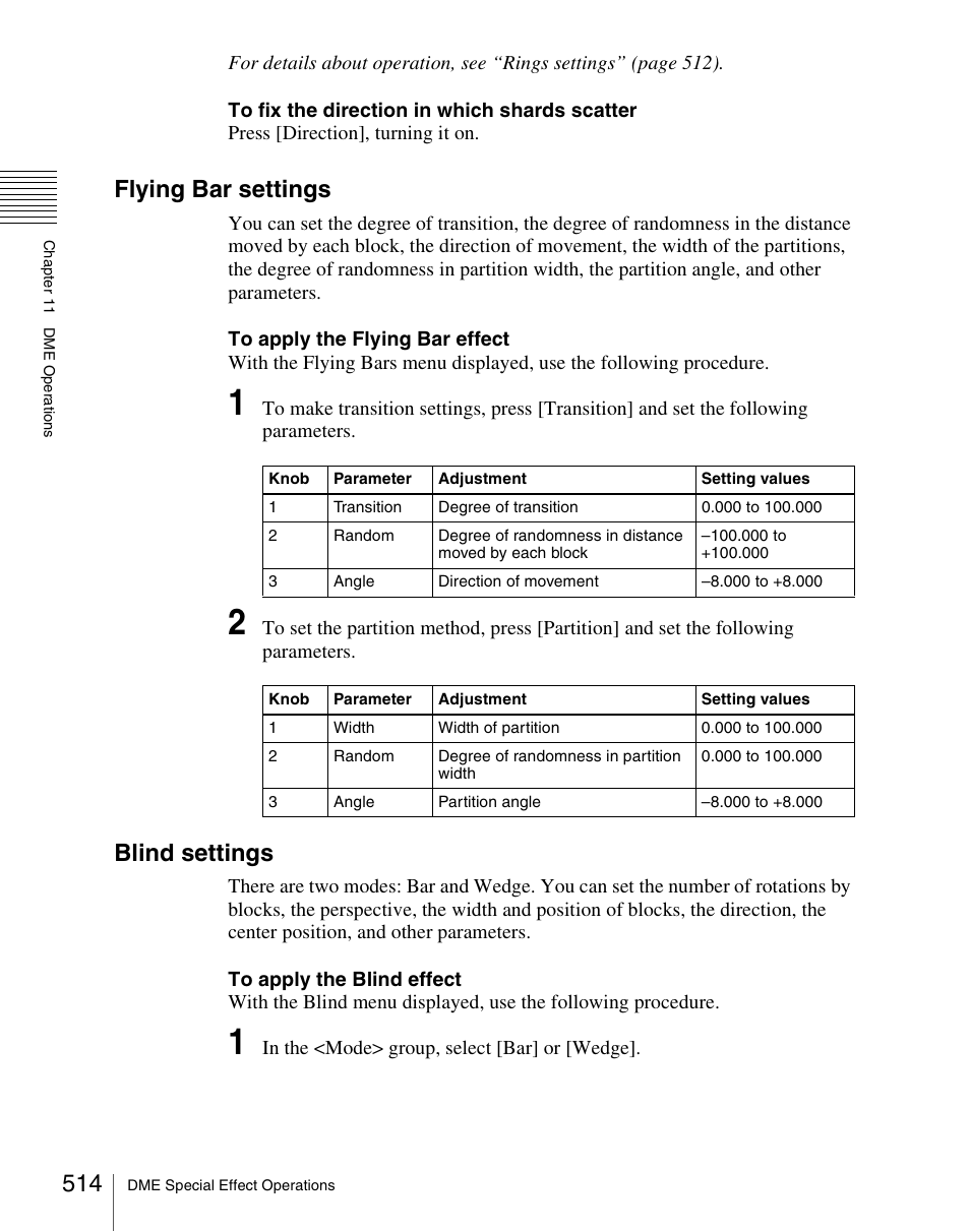 Flying bar settings, Blind settings | Sony Multi Interface Shoe Adapter User Manual | Page 514 / 1094