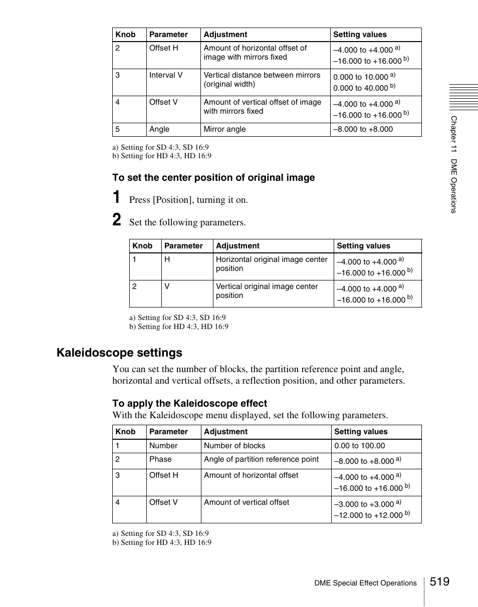 Kaleidoscope settings, Press [position], turning it on, Set the following parameters | Sony Multi Interface Shoe Adapter User Manual | Page 519 / 1094