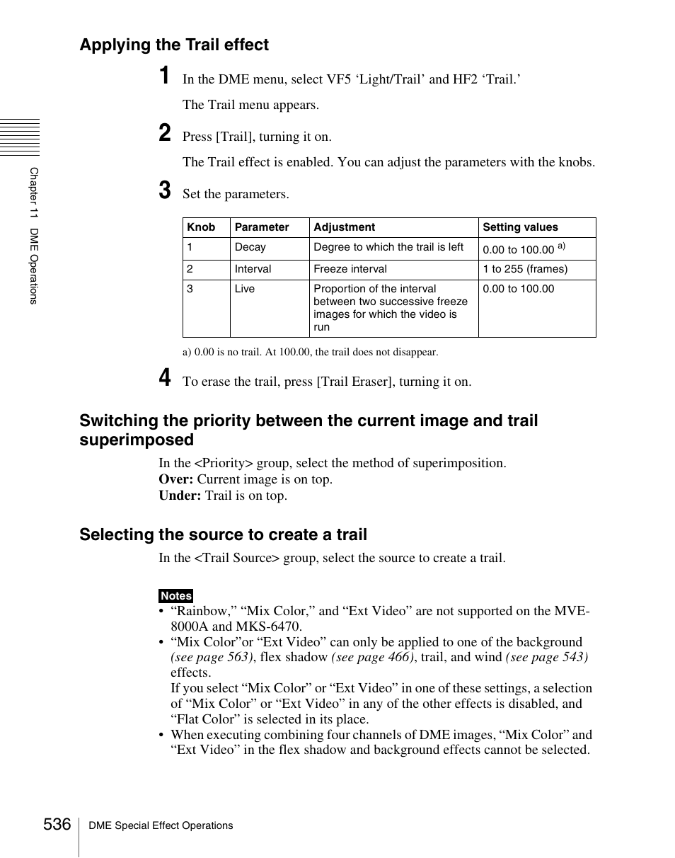 Applying the trail effect, Selecting the source to create a trail | Sony Multi Interface Shoe Adapter User Manual | Page 536 / 1094