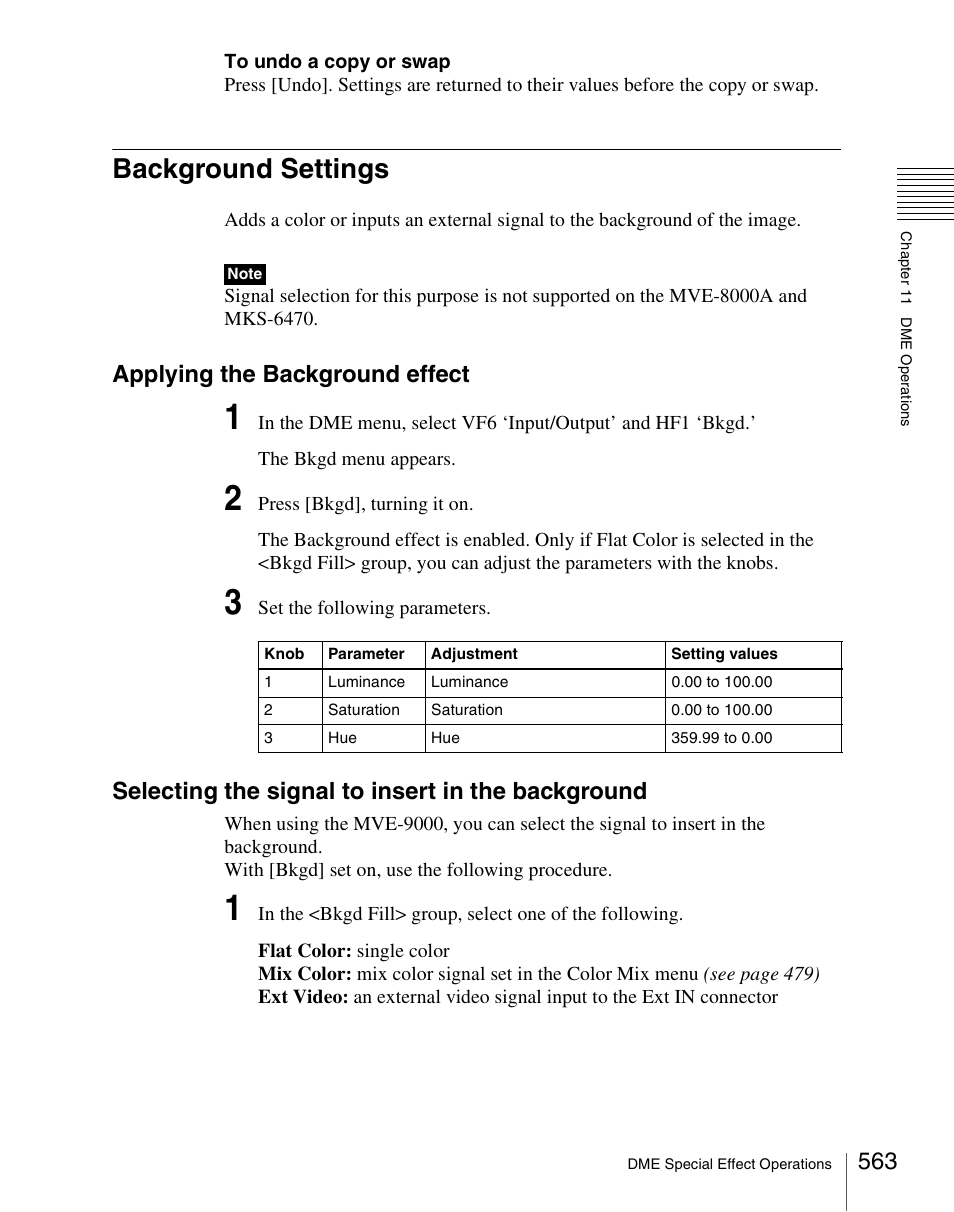 Background settings, Applying the background effect, Selecting the signal to insert in the background | Sony Multi Interface Shoe Adapter User Manual | Page 563 / 1094