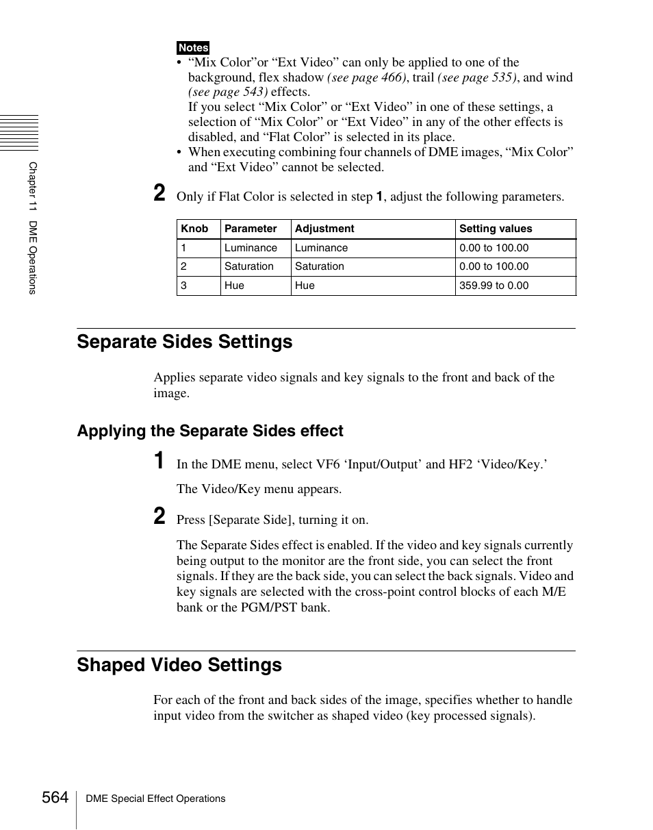 Separate sides settings, Shaped video settings, Separate sides settings shaped video settings | Applying the separate sides effect | Sony Multi Interface Shoe Adapter User Manual | Page 564 / 1094