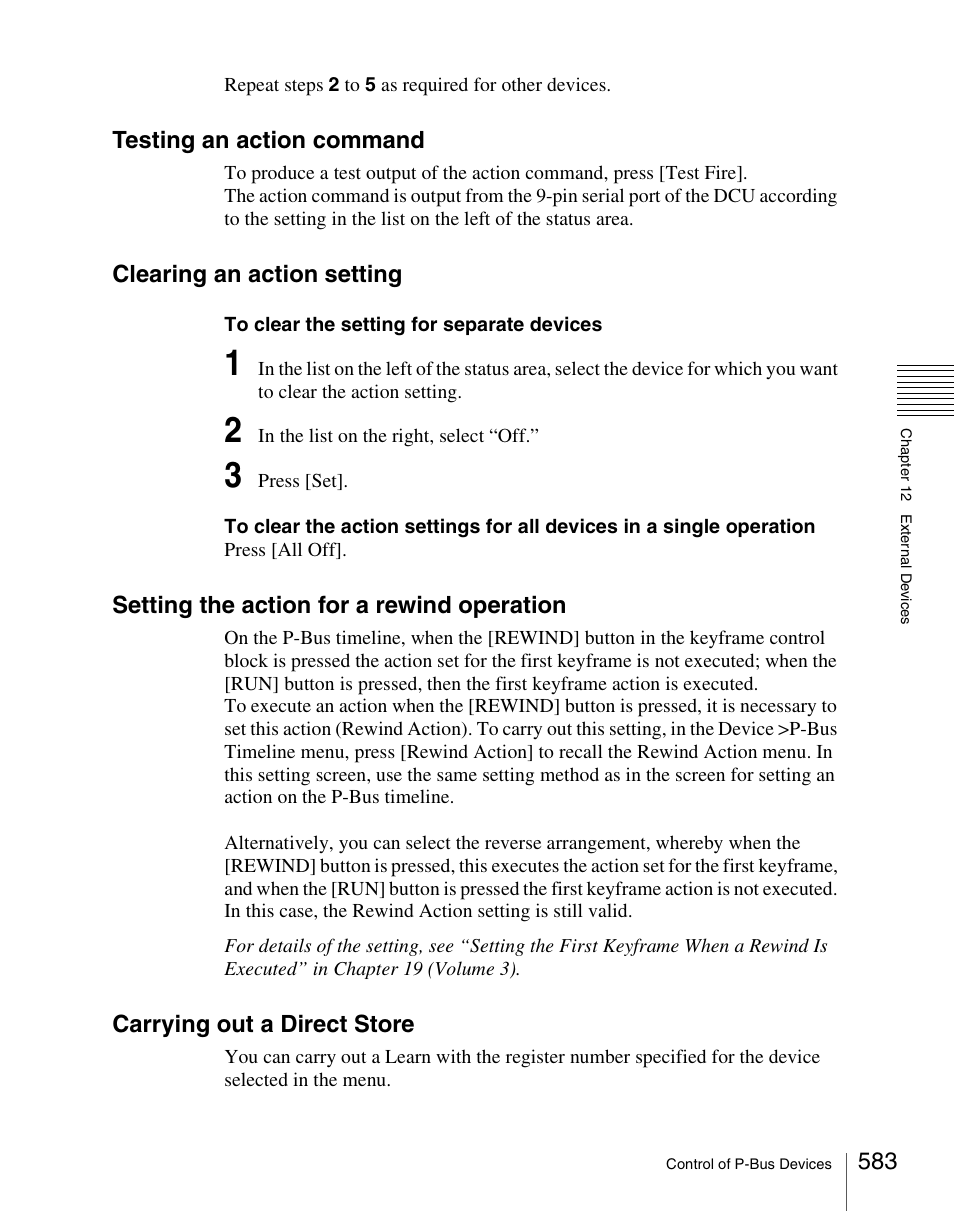 Testing an action command, Clearing an action setting, Setting the action for a rewind operation | Carrying out a direct store | Sony Multi Interface Shoe Adapter User Manual | Page 583 / 1094