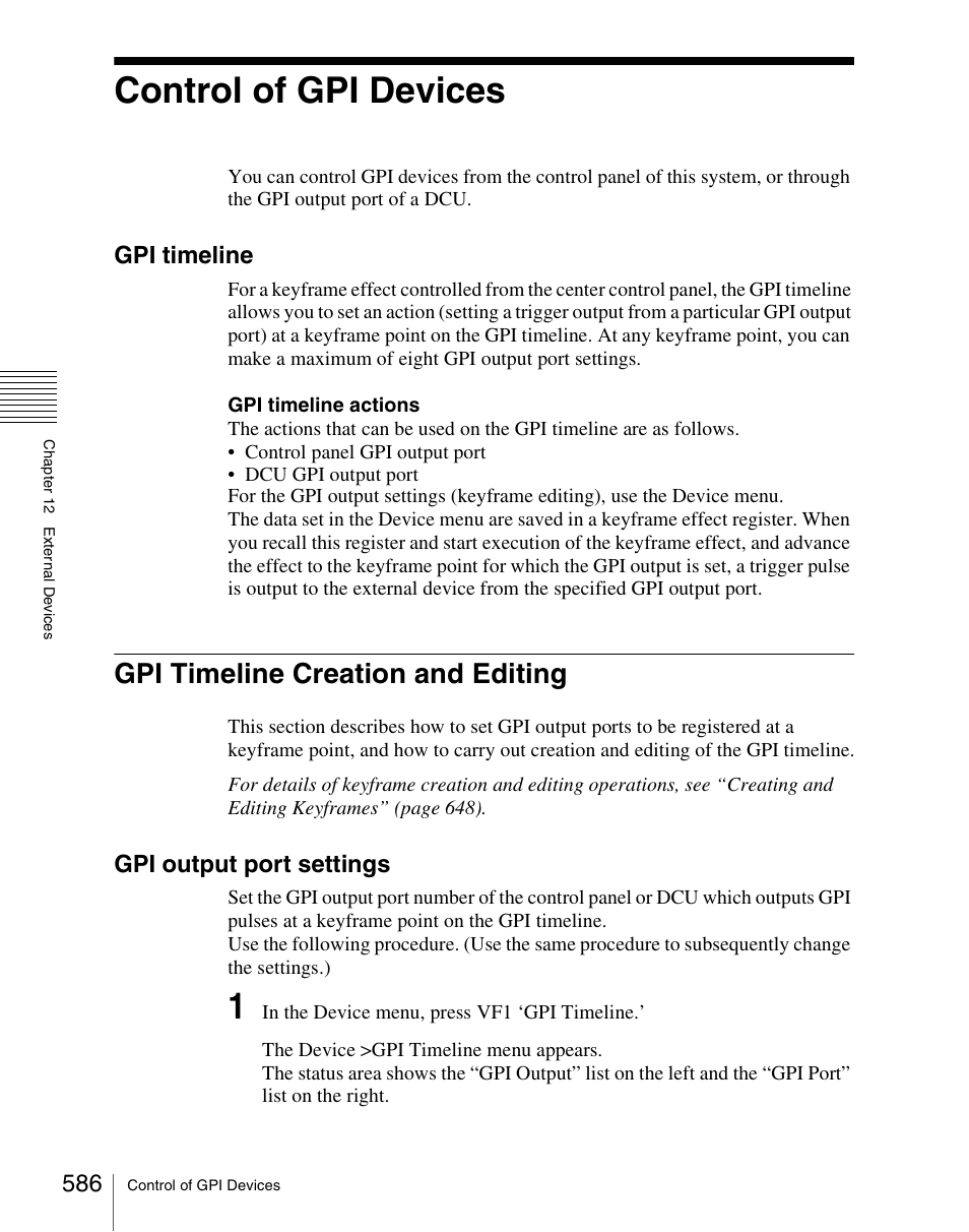 Control of gpi devices, Gpi timeline creation and editing, Gpi timeline | Gpi output port settings | Sony Multi Interface Shoe Adapter User Manual | Page 586 / 1094