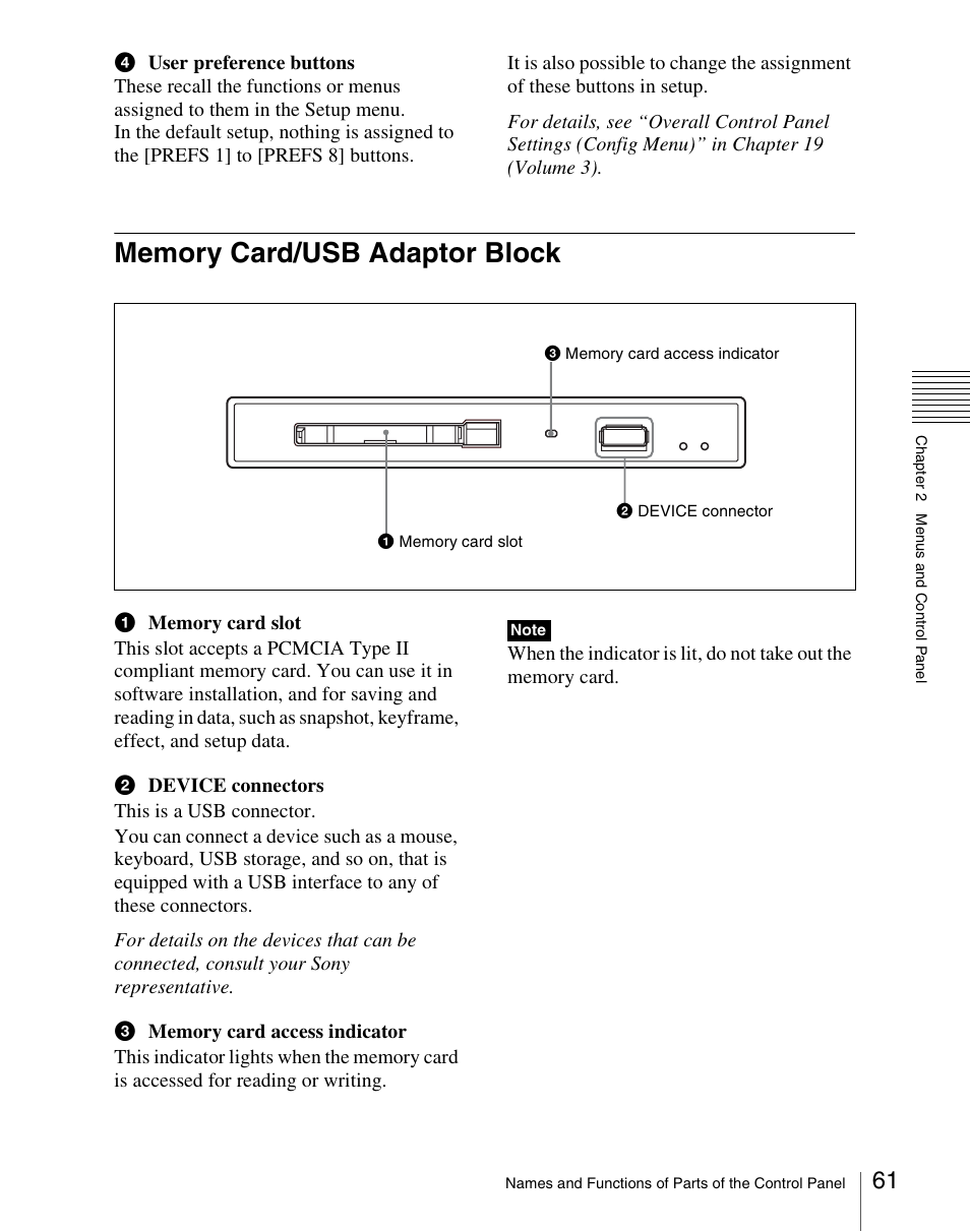 Memory card/usb adaptor block | Sony Multi Interface Shoe Adapter User Manual | Page 61 / 1094