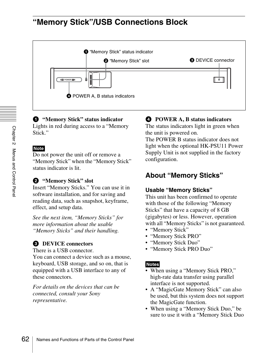 Memory stick”/usb connections block | Sony Multi Interface Shoe Adapter User Manual | Page 62 / 1094