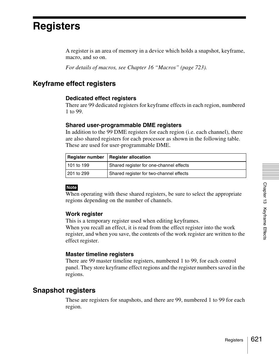 Registers, Keyframe effect registers, Snapshot registers | Sony Multi Interface Shoe Adapter User Manual | Page 621 / 1094