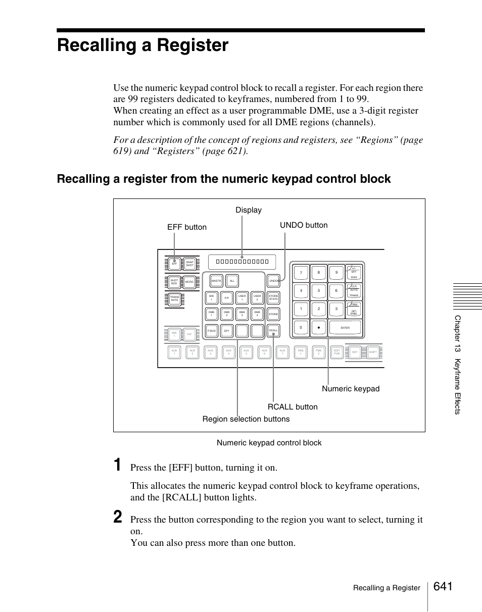 Recalling a register, Numeric keypad control block | Sony Multi Interface Shoe Adapter User Manual | Page 641 / 1094