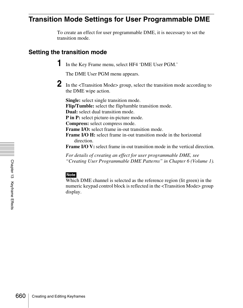 Transition mode settings for user programmable dme, Setting the transition mode | Sony Multi Interface Shoe Adapter User Manual | Page 660 / 1094