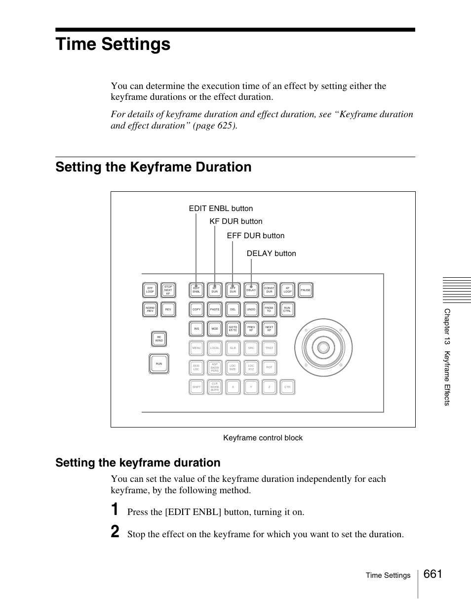 Time settings, Setting the keyframe duration, Ee “setting the | Press the [edit enbl] button, turning it on, Keyframe control block | Sony Multi Interface Shoe Adapter User Manual | Page 661 / 1094