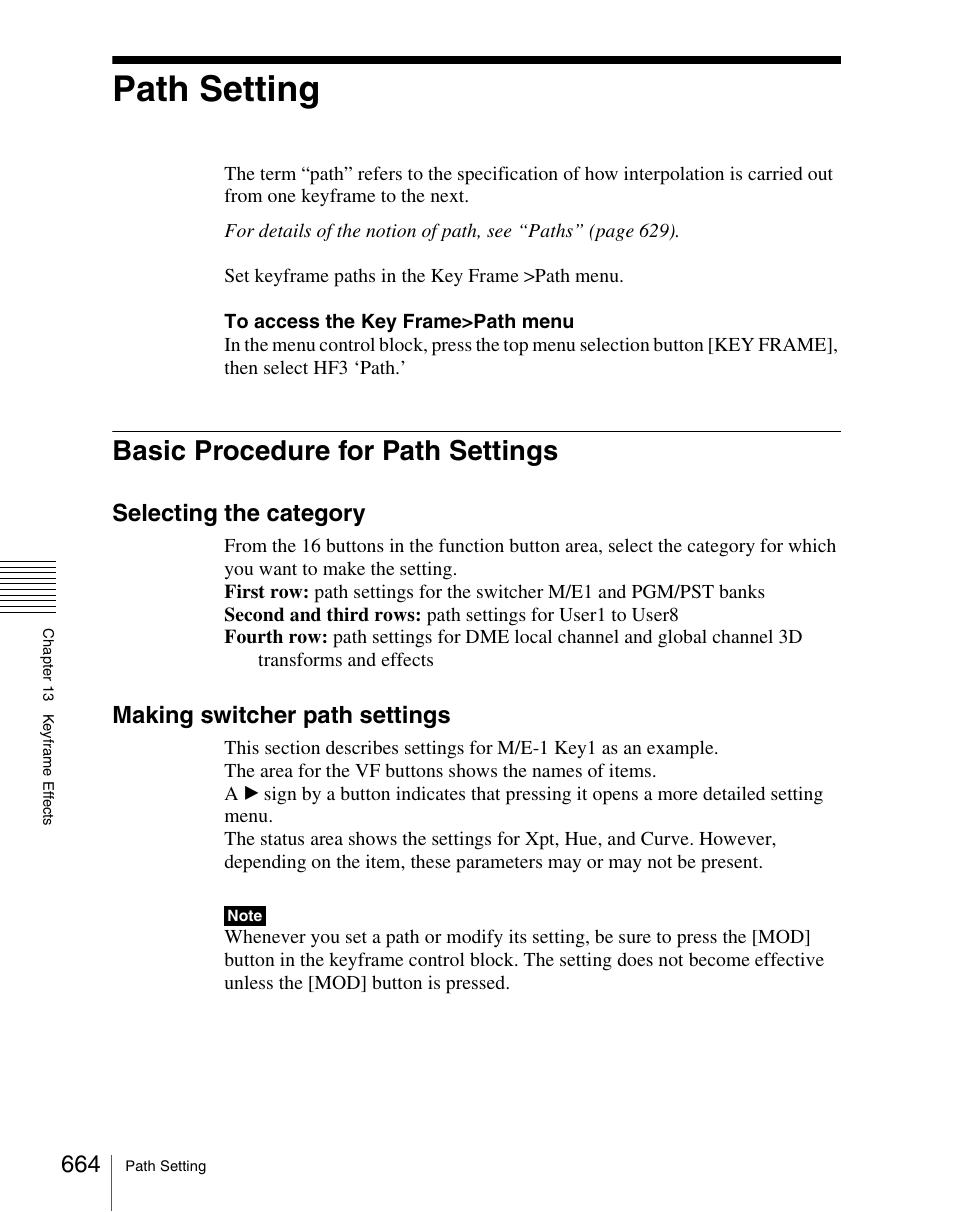 Path setting, Basic procedure for path settings, Selecting the category | Making switcher path settings | Sony Multi Interface Shoe Adapter User Manual | Page 664 / 1094