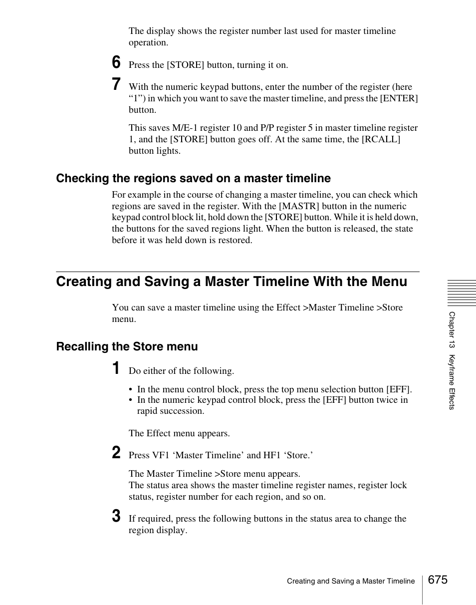 Checking the regions saved on a master timeline, Recalling the store menu | Sony Multi Interface Shoe Adapter User Manual | Page 675 / 1094