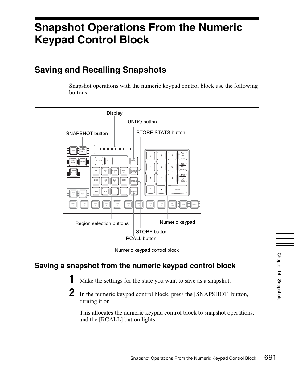 Saving and recalling snapshots, Numeric keypad control block | Sony Multi Interface Shoe Adapter User Manual | Page 691 / 1094