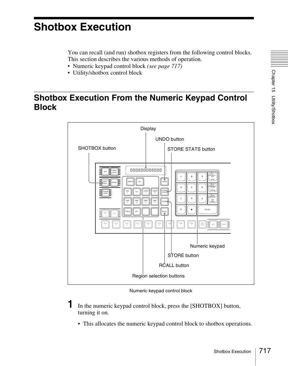 Shotbox execution, Numeric keypad control block, Shotbox execution chapt er 15 util ity /sho tb o x | Sony Multi Interface Shoe Adapter User Manual | Page 717 / 1094