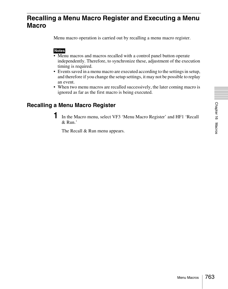 Recalling a menu macro register | Sony Multi Interface Shoe Adapter User Manual | Page 763 / 1094