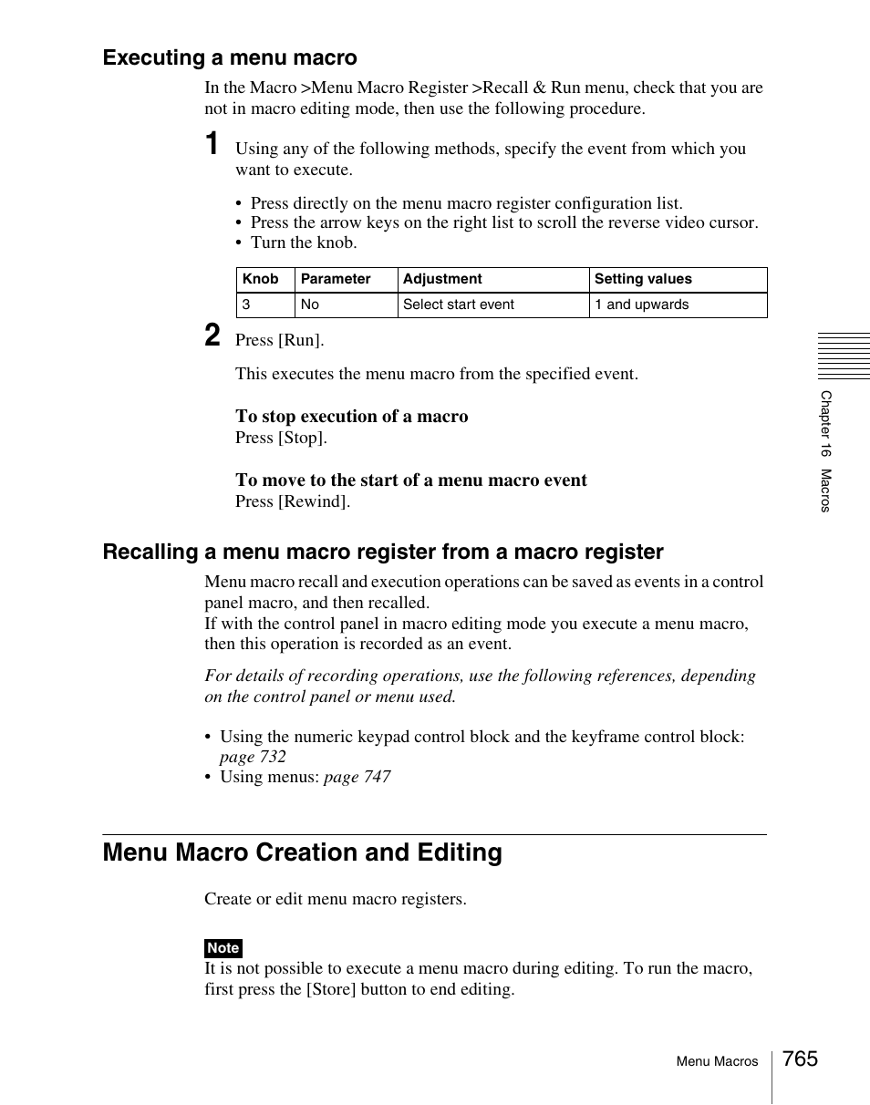 Menu macro creation and editing, Executing a menu macro | Sony Multi Interface Shoe Adapter User Manual | Page 765 / 1094