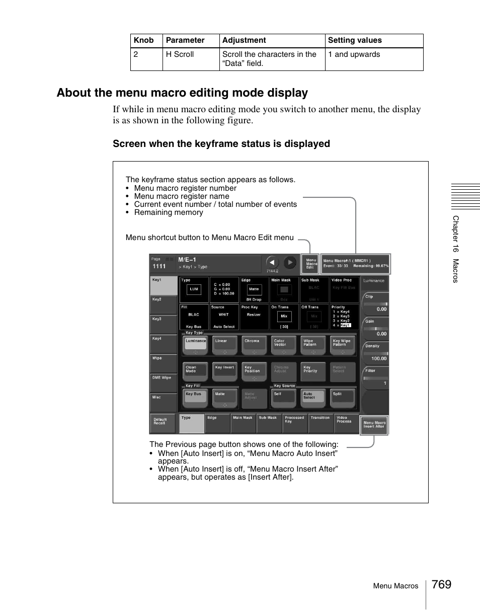 About the menu macro editing mode display | Sony Multi Interface Shoe Adapter User Manual | Page 769 / 1094