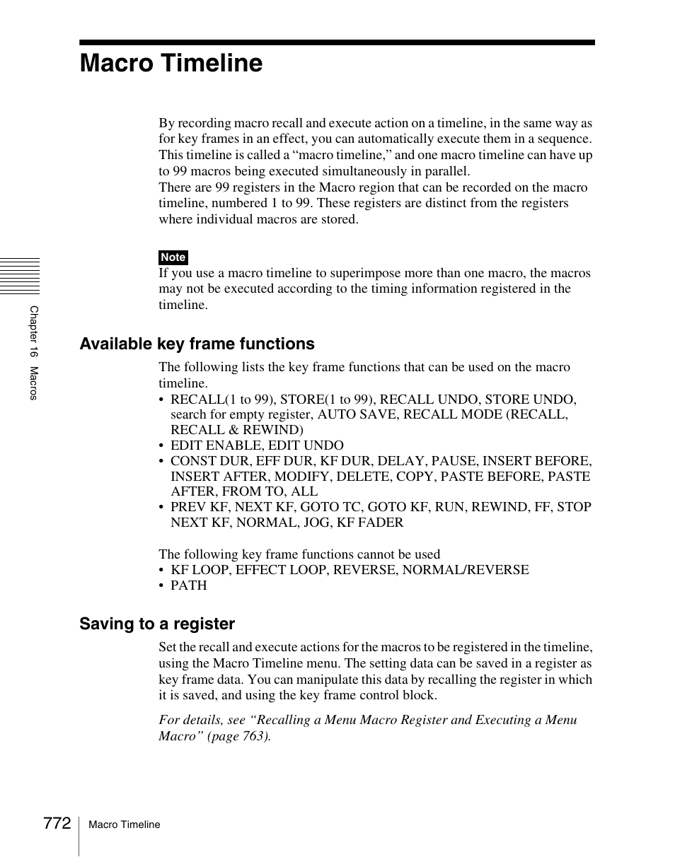 Macro timeline, Available key frame functions, Saving to a register | Sony Multi Interface Shoe Adapter User Manual | Page 772 / 1094