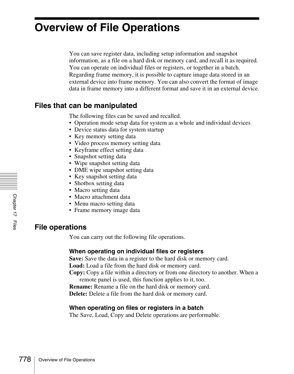 Overview of file operations, Files that can be manipulated, File operations | Sony Multi Interface Shoe Adapter User Manual | Page 778 / 1094