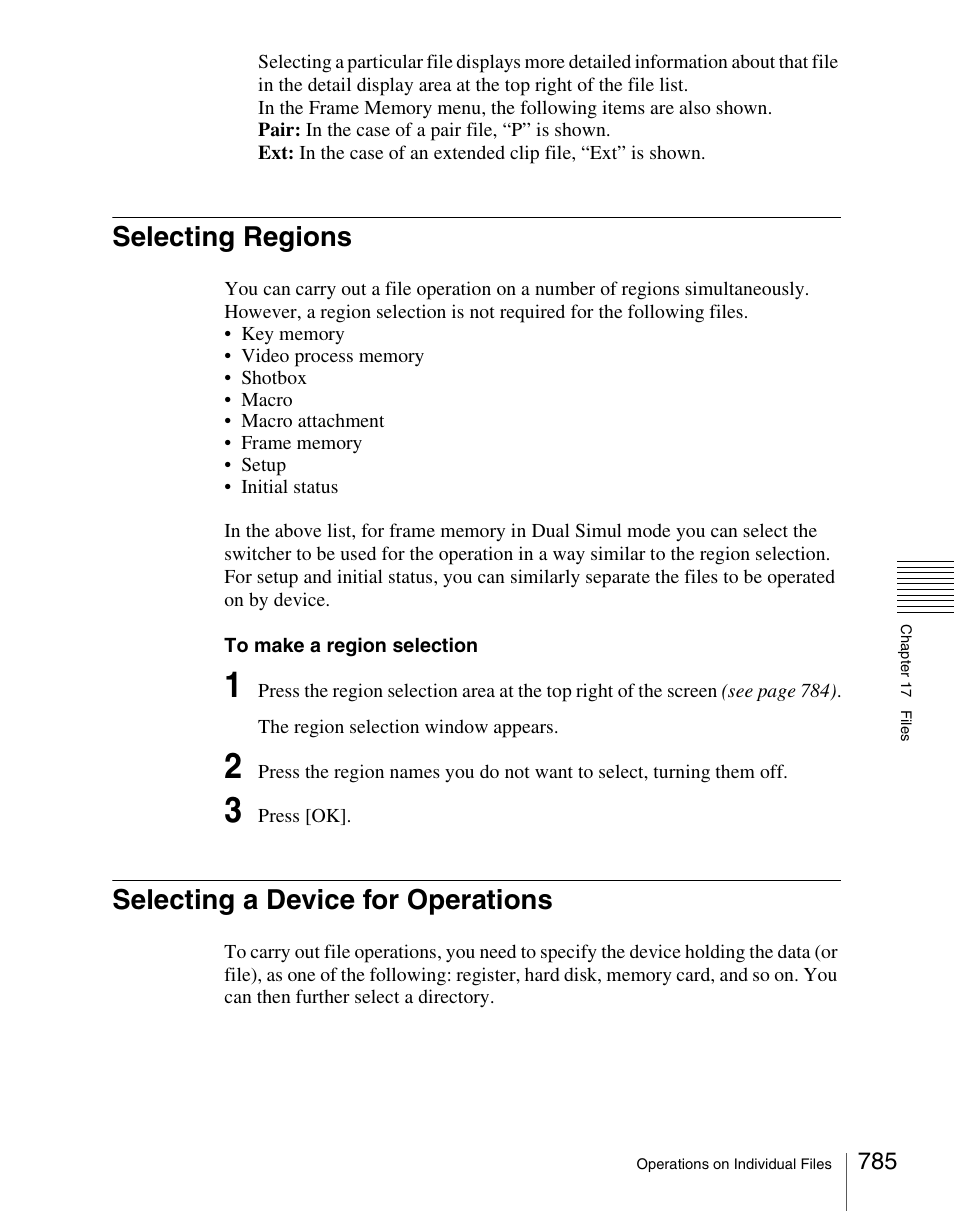 Selecting regions, Selecting a device for operations | Sony Multi Interface Shoe Adapter User Manual | Page 785 / 1094