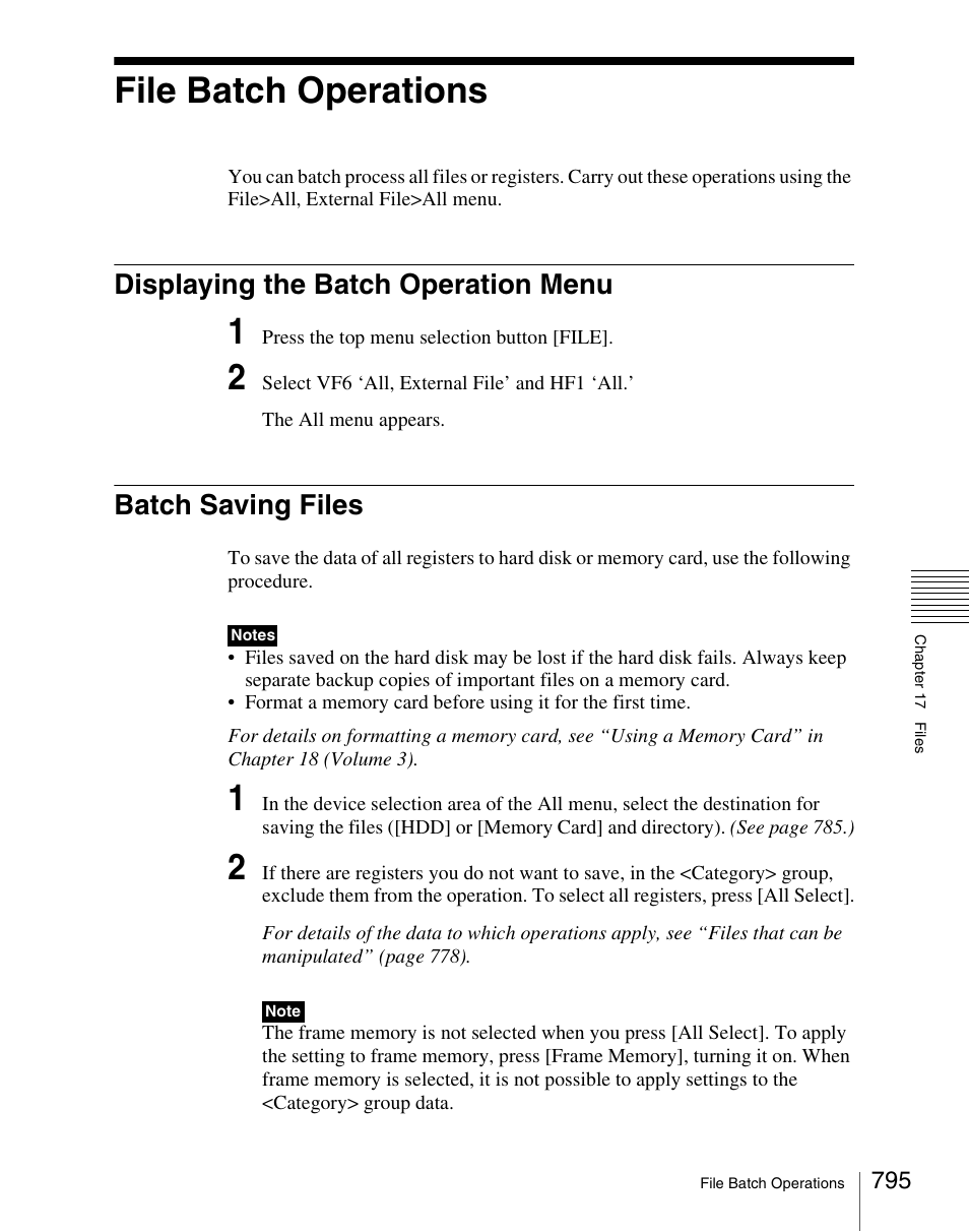 File batch operations, Displaying the batch operation menu, Batch saving files | Sony Multi Interface Shoe Adapter User Manual | Page 795 / 1094