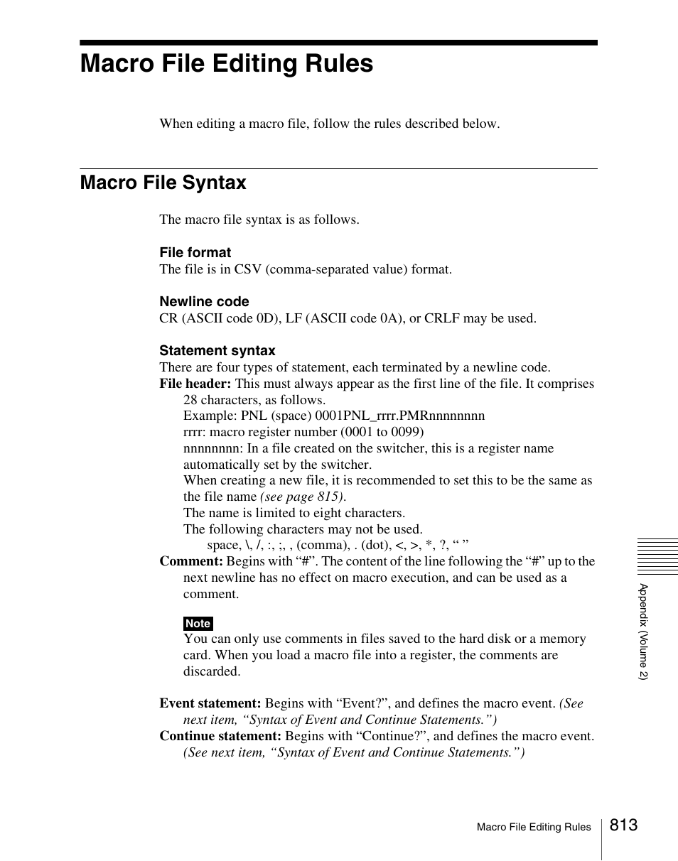 Macro file editing rules, Macro file syntax | Sony Multi Interface Shoe Adapter User Manual | Page 813 / 1094