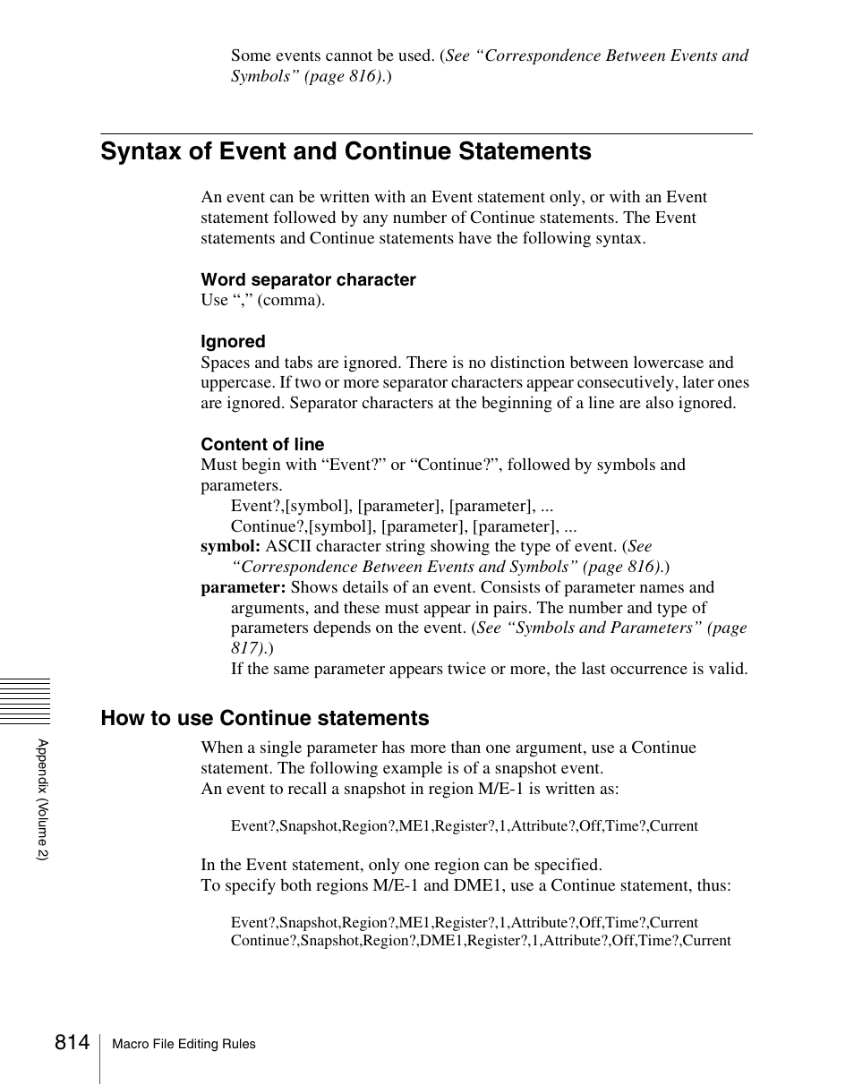 Syntax of event and continue statements, How to use continue statements | Sony Multi Interface Shoe Adapter User Manual | Page 814 / 1094