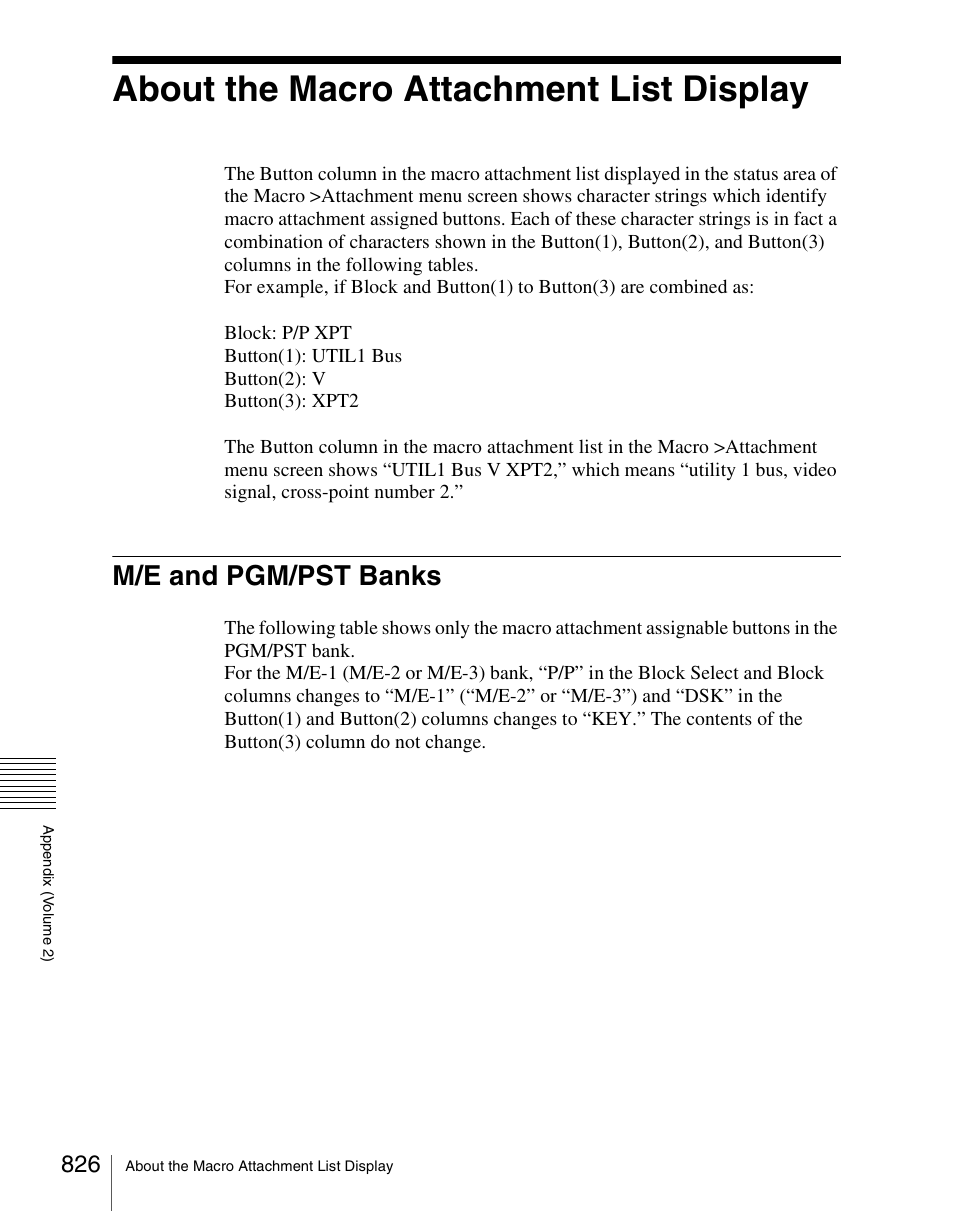 About the macro attachment list display, M/e and pgm/pst banks | Sony Multi Interface Shoe Adapter User Manual | Page 826 / 1094