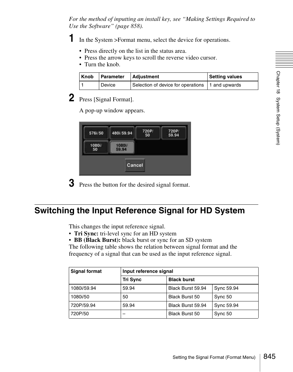 Switching the input reference signal for hd system | Sony Multi Interface Shoe Adapter User Manual | Page 845 / 1094