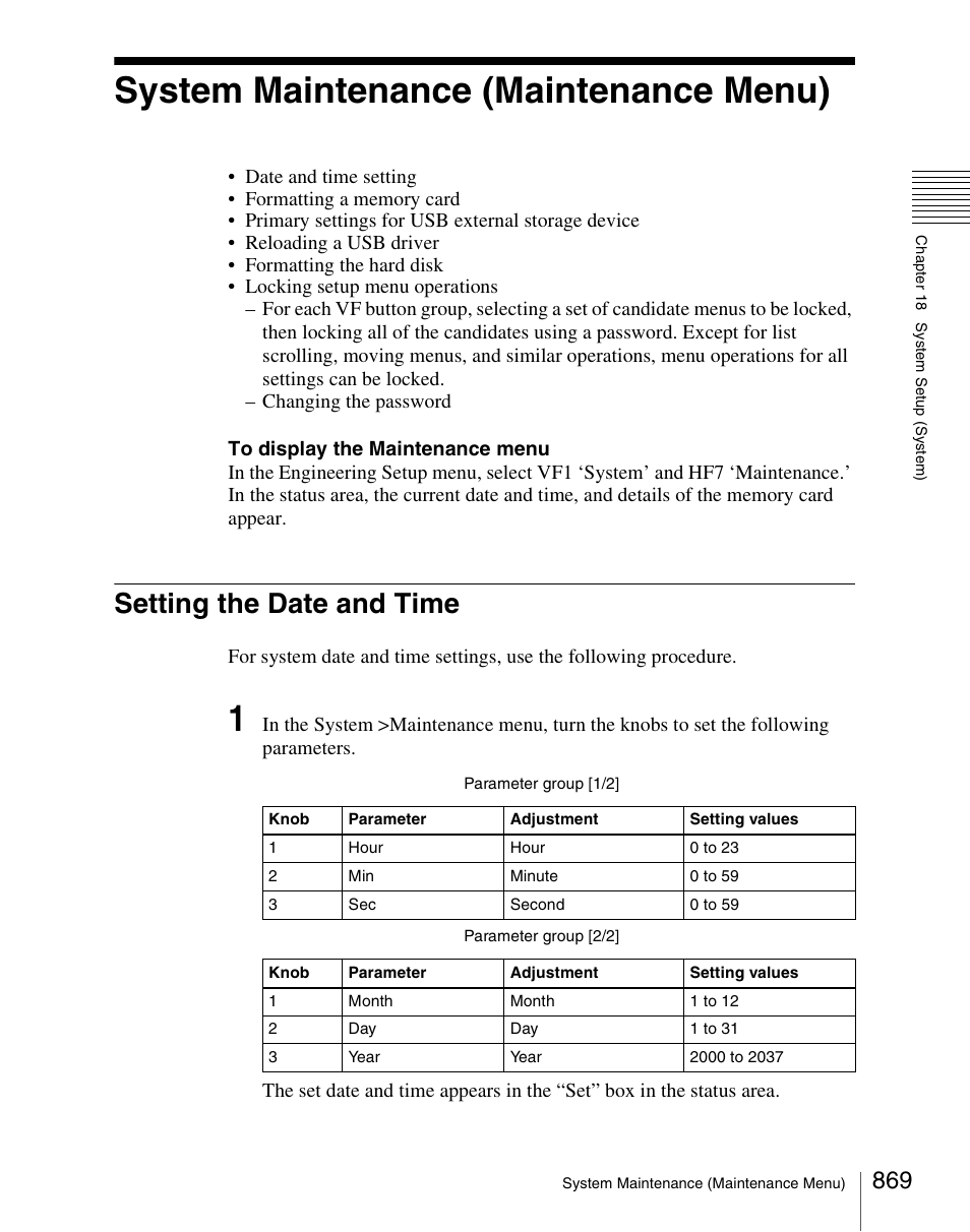 System maintenance (maintenance menu), Setting the date and time | Sony Multi Interface Shoe Adapter User Manual | Page 869 / 1094