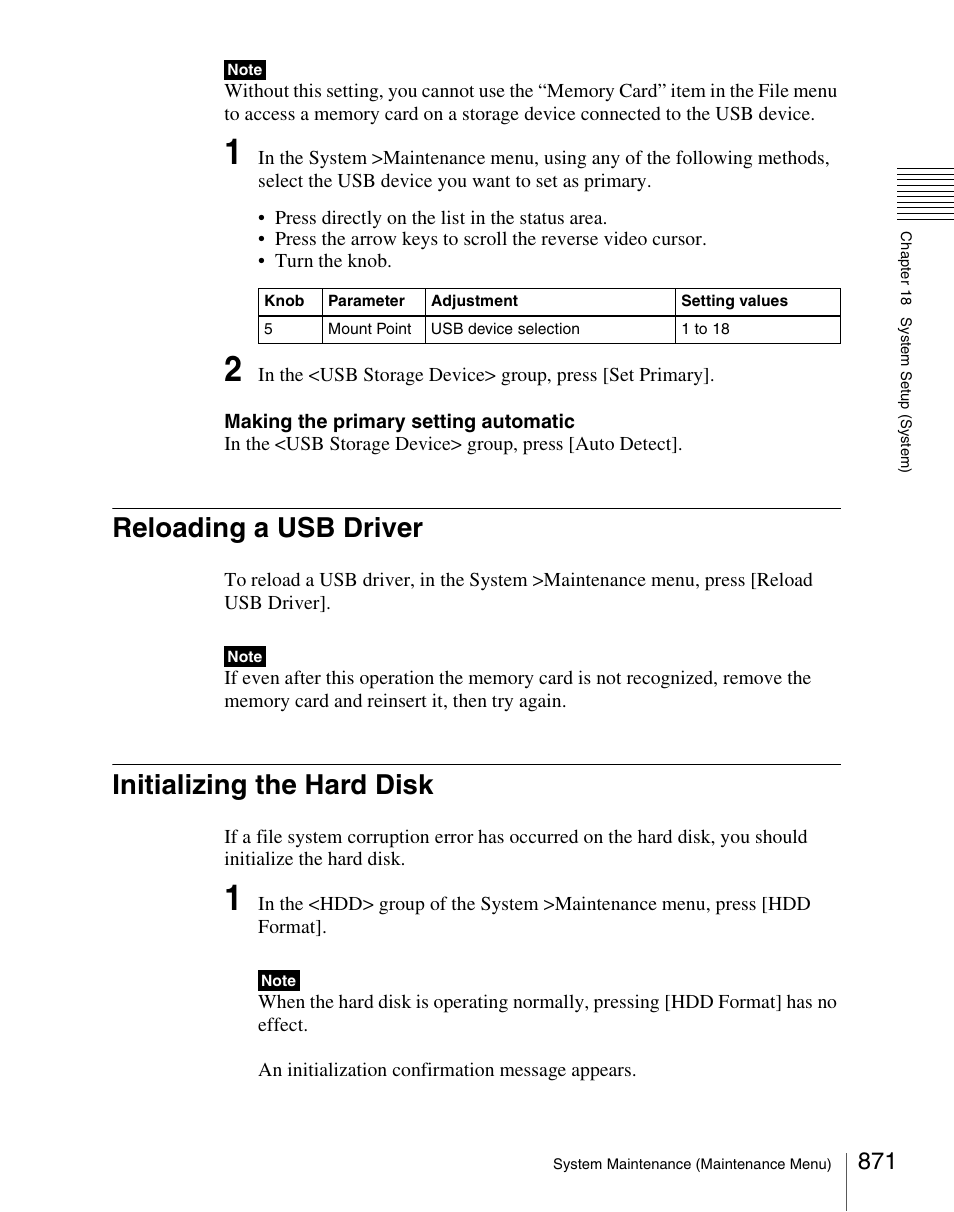 Reloading a usb driver, Initializing the hard disk, Reloading a usb driver initializing the hard disk | Sony Multi Interface Shoe Adapter User Manual | Page 871 / 1094