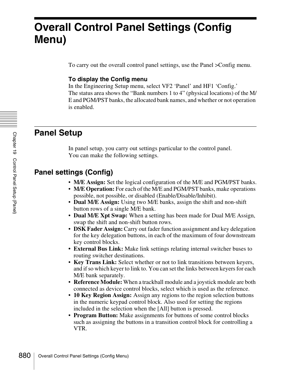 Overall control panel settings (config menu), Panel setup, Panel settings (config) | Sony Multi Interface Shoe Adapter User Manual | Page 880 / 1094