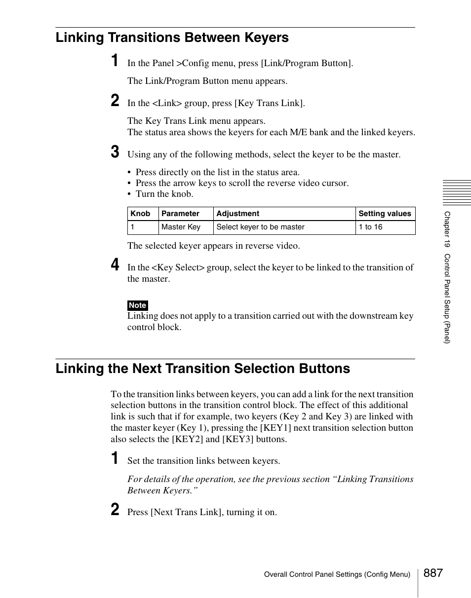 Linking transitions between keyers, Linking the next transition selection buttons | Sony Multi Interface Shoe Adapter User Manual | Page 887 / 1094