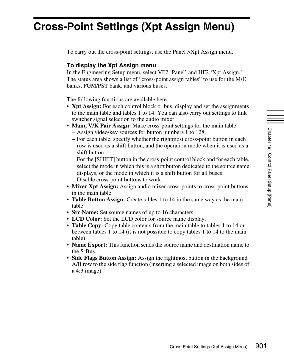 Cross-point settings (xpt assign menu) | Sony Multi Interface Shoe Adapter User Manual | Page 901 / 1094