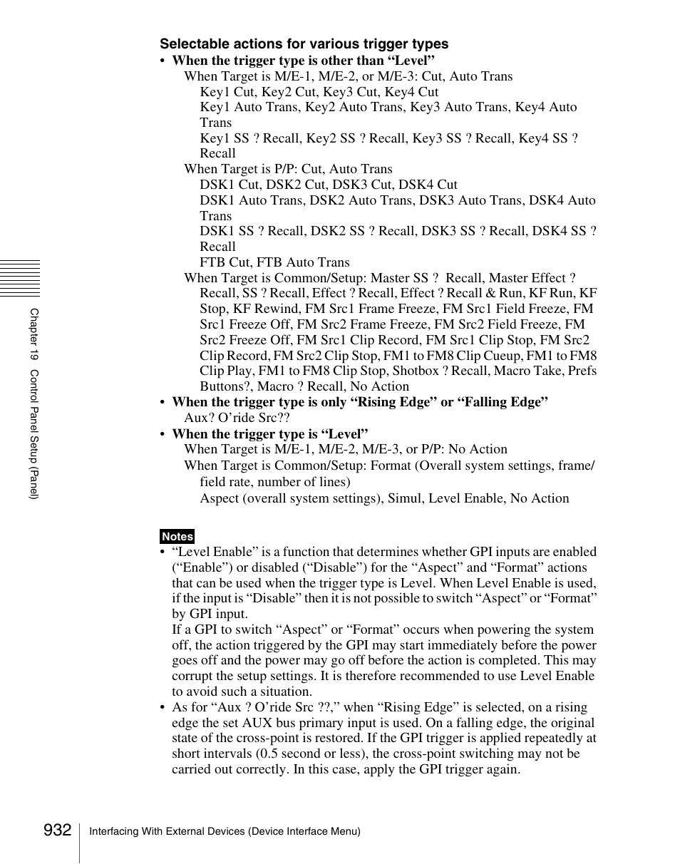 Selectable actions for various trigger types | Sony Multi Interface Shoe Adapter User Manual | Page 932 / 1094