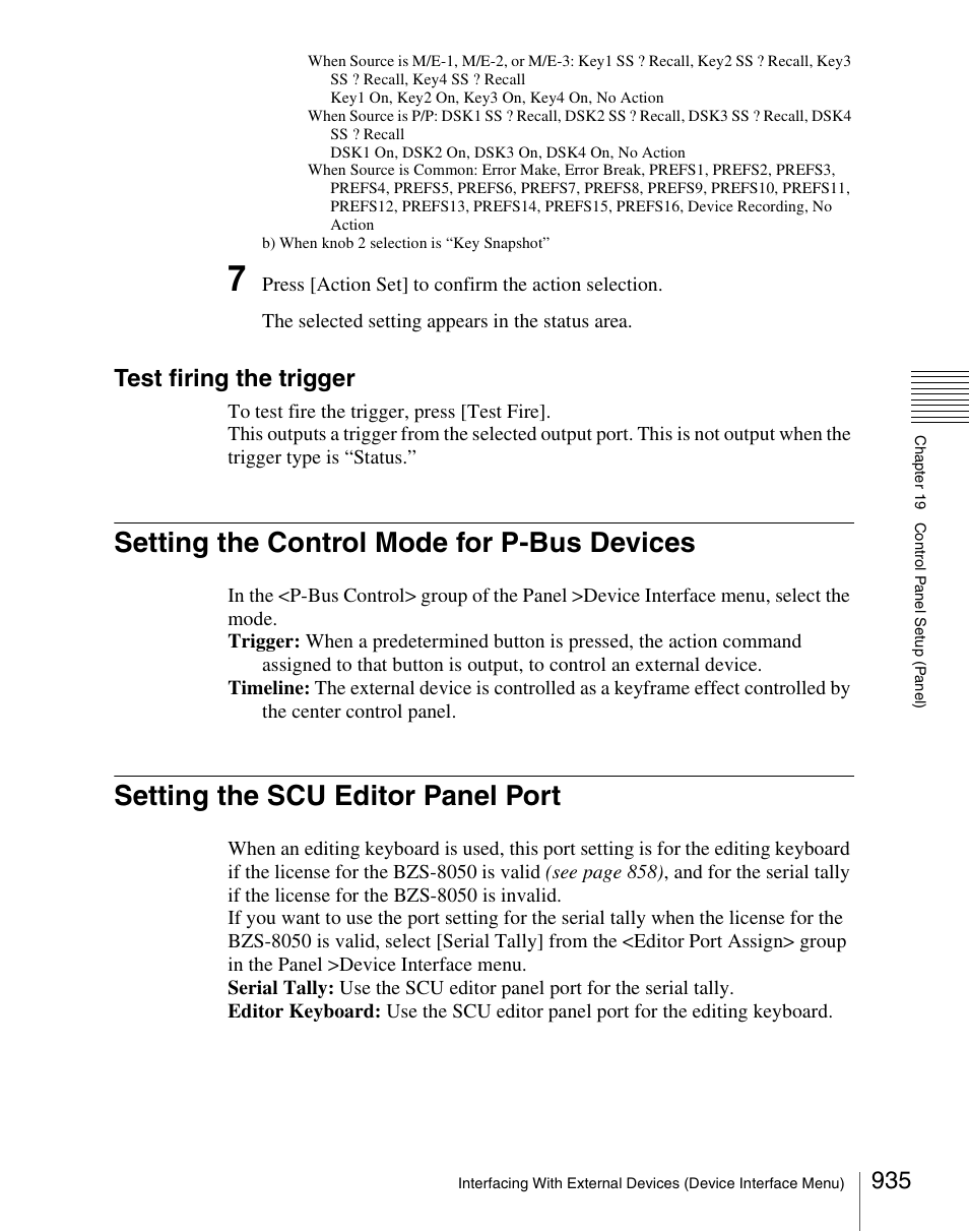 Setting the control mode for p-bus devices, Setting the scu editor panel port, Test firing the trigger | Sony Multi Interface Shoe Adapter User Manual | Page 935 / 1094