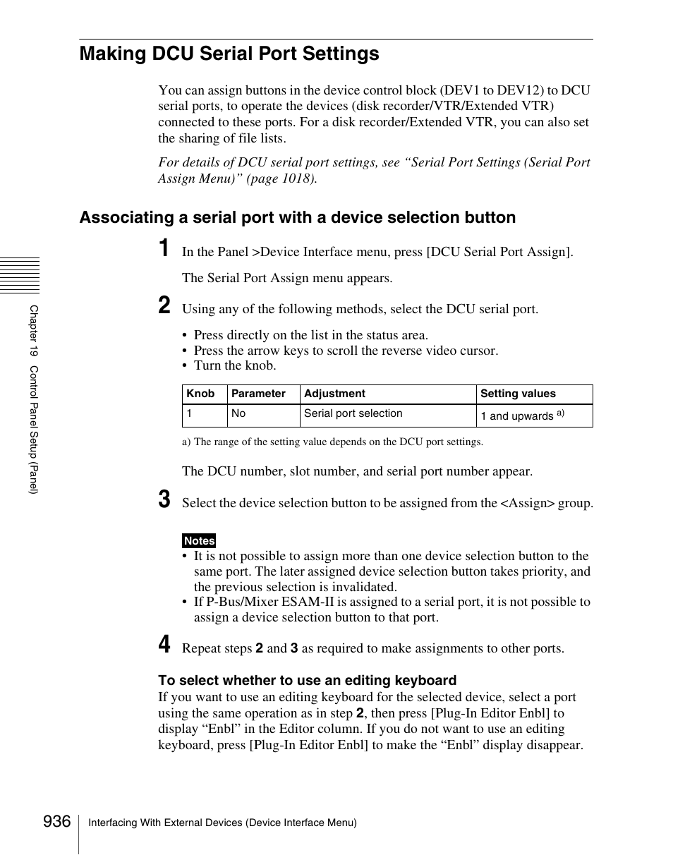 Making dcu serial port settings | Sony Multi Interface Shoe Adapter User Manual | Page 936 / 1094