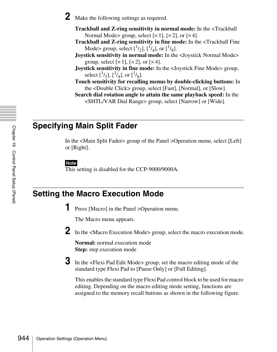 Specifying main split fader, Setting the macro execution mode | Sony Multi Interface Shoe Adapter User Manual | Page 944 / 1094