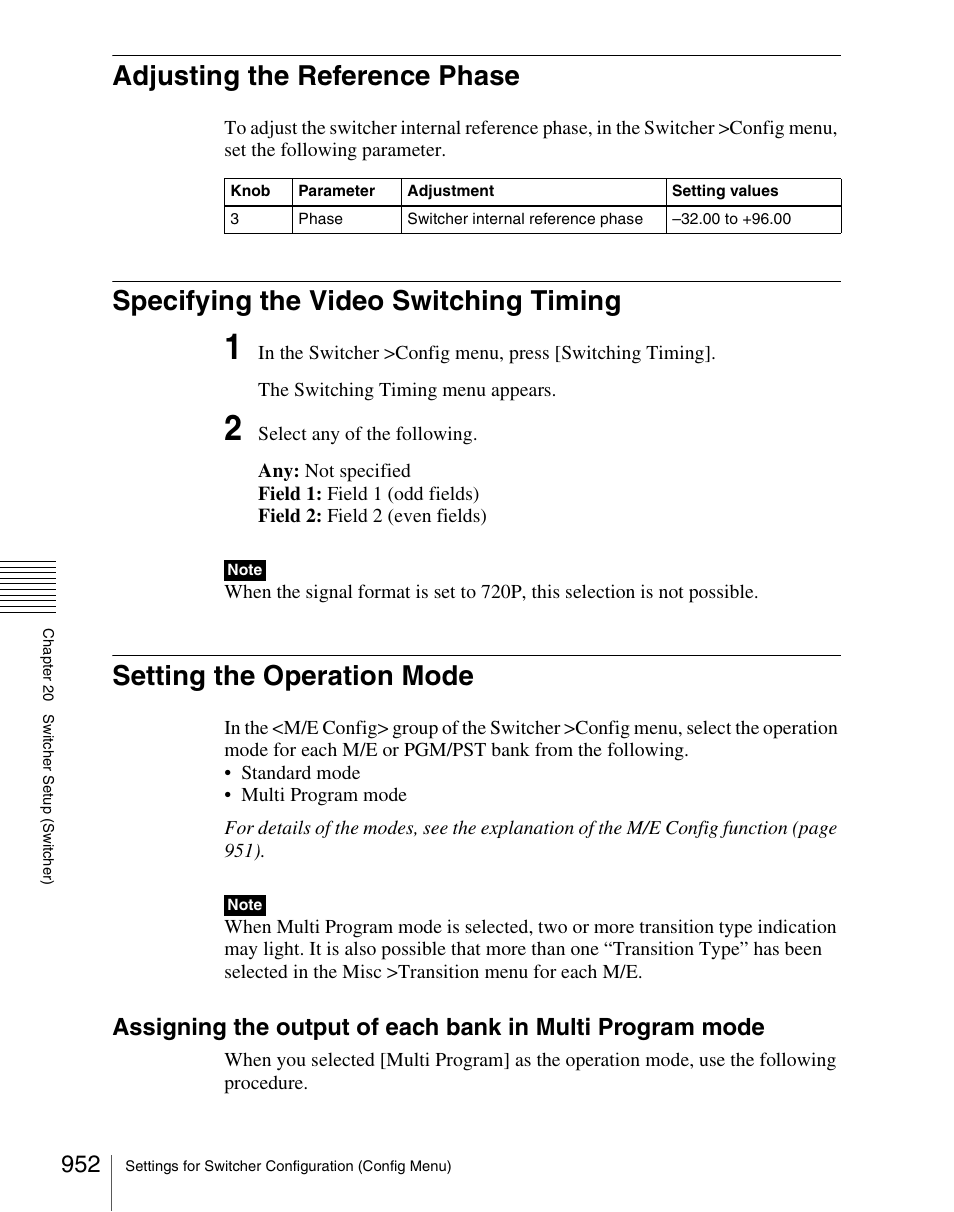 Adjusting the reference phase, Specifying the video switching timing, Setting the operation mode | Sony Multi Interface Shoe Adapter User Manual | Page 952 / 1094