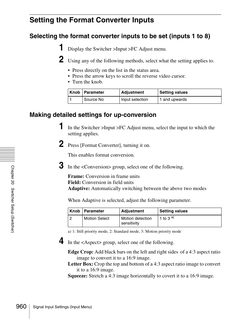 Setting the format converter inputs, Making detailed settings for up-conversion | Sony Multi Interface Shoe Adapter User Manual | Page 960 / 1094