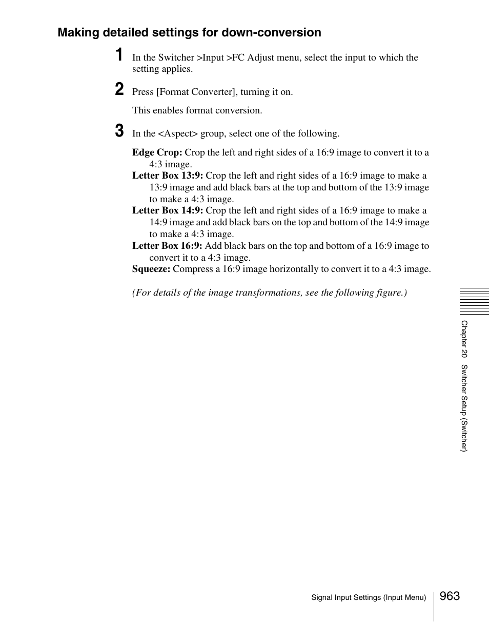 Making detailed settings for down-conversion | Sony Multi Interface Shoe Adapter User Manual | Page 963 / 1094