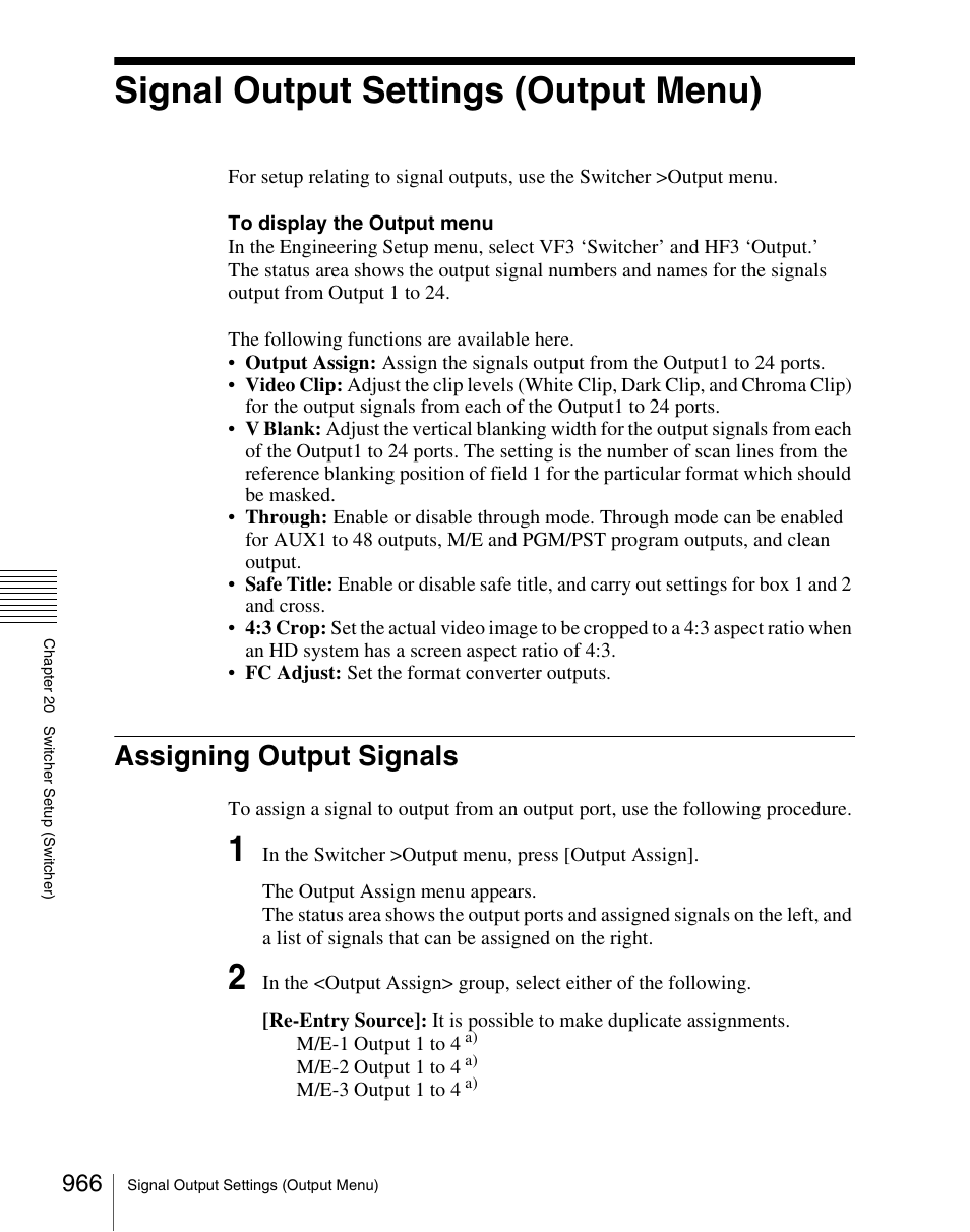 Signal output settings (output menu), Assigning output signals | Sony Multi Interface Shoe Adapter User Manual | Page 966 / 1094